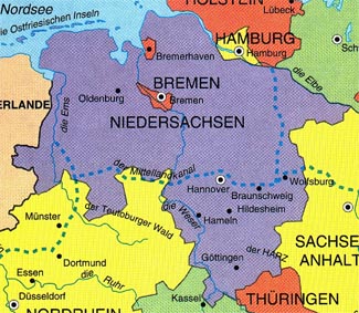 Map of Bremen and Niedersachsen